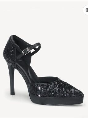 Black Sequin Mary Jane High Heel Pumps